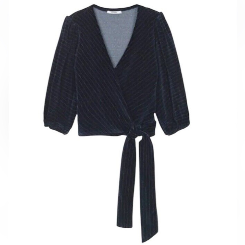 Ganni midnight blue velvet with sparkle threading crop top size large